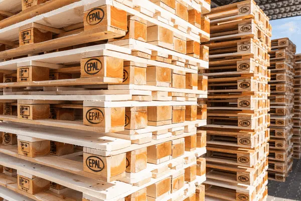 Stacked wooden Euro EPAL pallets ready for delivery UAE